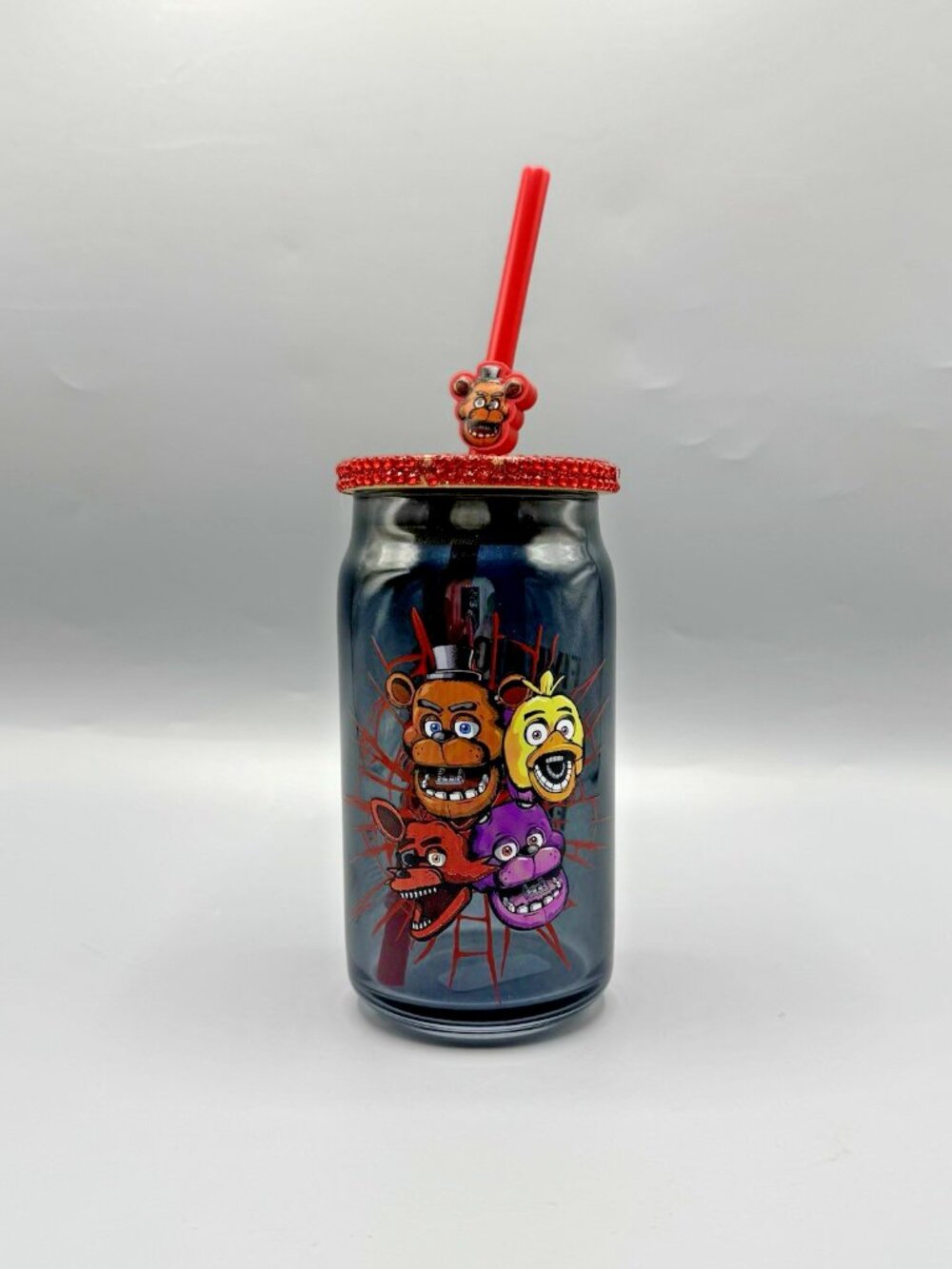 Five Nights At Freddy's Red Bling Lid Glass Cup New READ